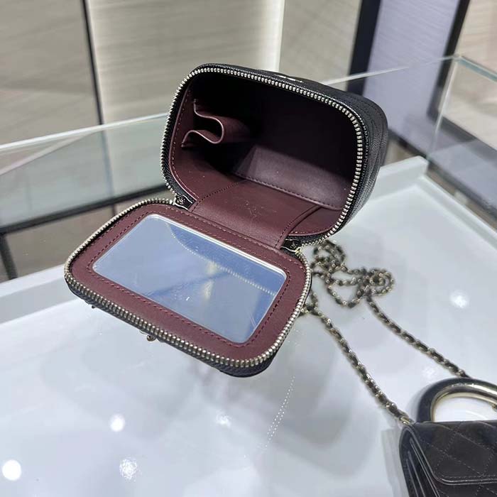 Chanel Women CC Mini Box Bag Black Calfskin Leather Gold-Tone Metal