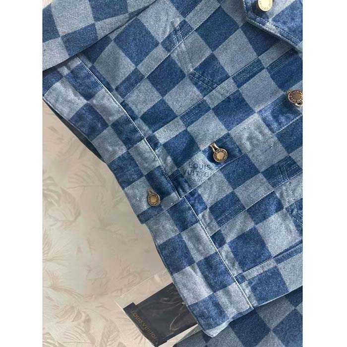 Louis Vuitton Men LV Damier Denim Jacket Cotton Blue Regular Fit 1AFGDH