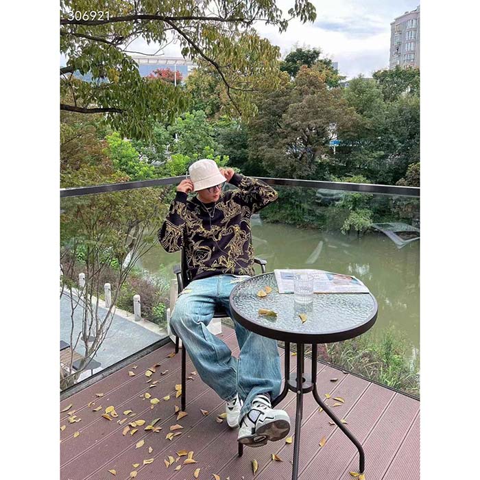 Louis Vuitton Men Monogram Cotton Crewneck Regular Fit Wavy Monogram Jacquard Black