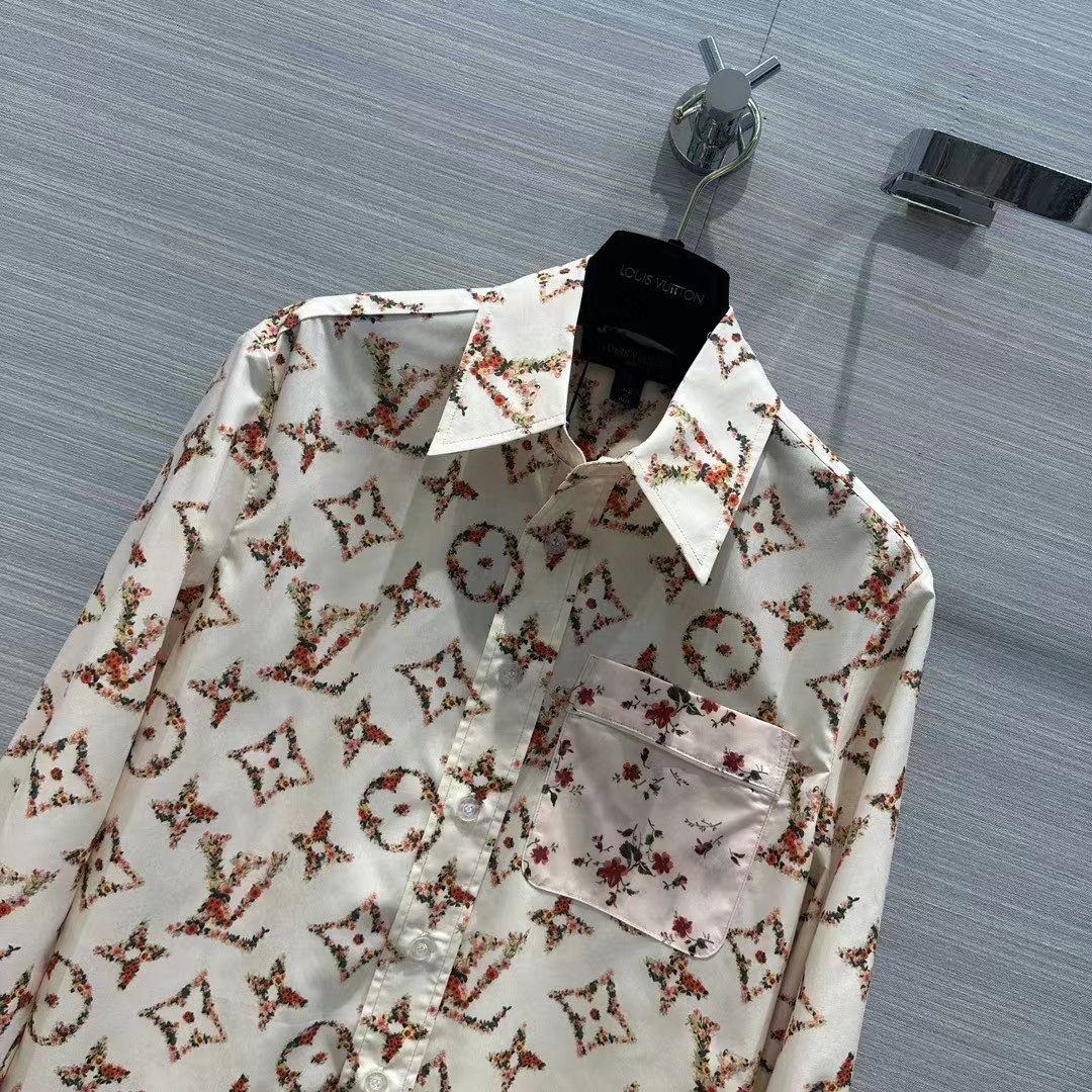 Louis Vuitton Men LV Floral Monogram Pajama Shirt Silk Pink Beige Regular Fit
