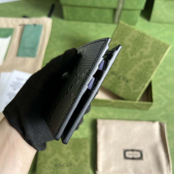 Gucci Unisex GG Embossed Money Clip Embossed Black Leather Viscose Lining