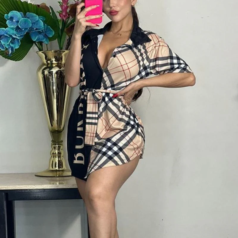 Fashion Short Sleeve Printed Shirt Dress 1024060613