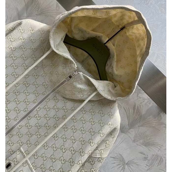 Gucci Women Jumbo GG Canvas Puffer Jacket Cotton Lined High Neck