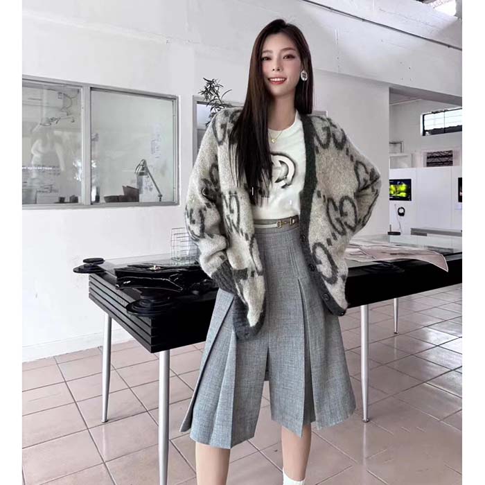 Gucci Women Reversible GG Mohair Cardigan Wool V-Neck Front Pockets