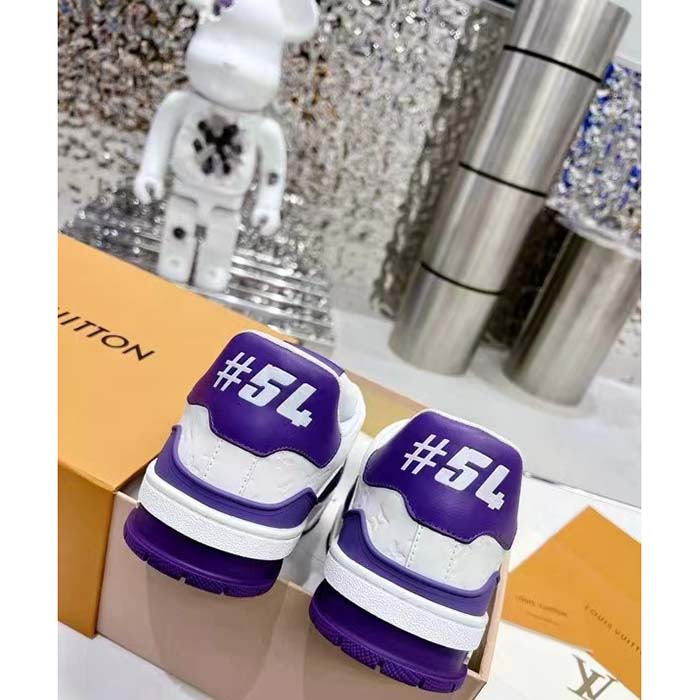 Louis Vuitton Unisex LV Trainer Sneaker Purple Mini Monogram Embossed Calf Leather