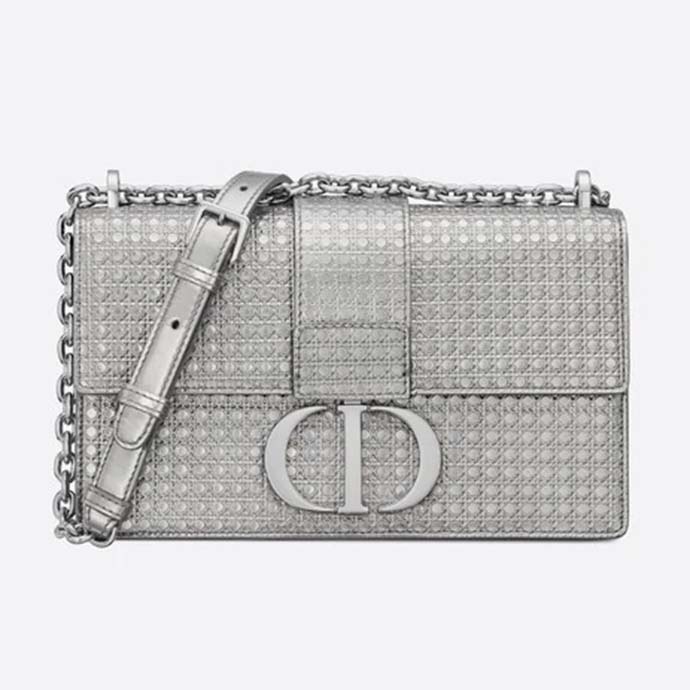 Dior Women 30 Montaigne Chain Bag Microcannage Calfskin Flap Closure