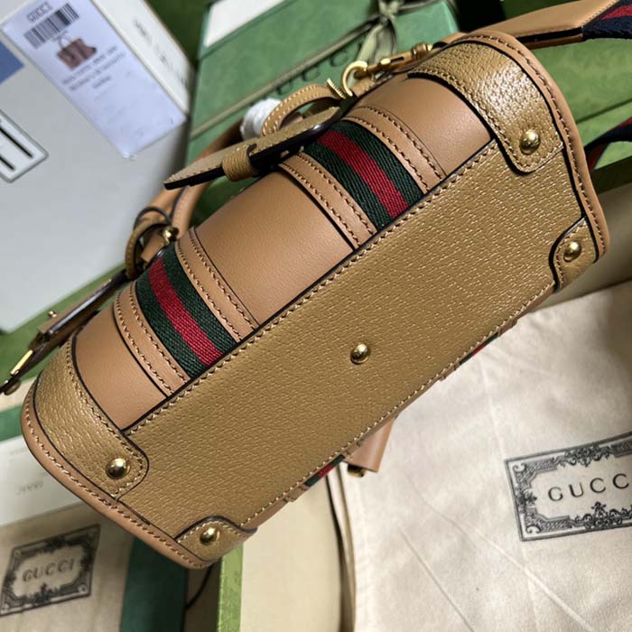 Gucci Unisex GG Mini Top Handle Bag Double G Light Brown Smooth Leather