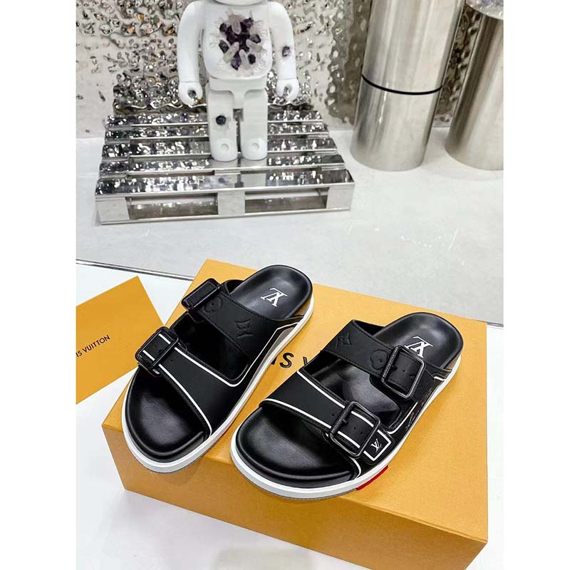 Louis Vuitton LV Unisex Trainer Mule Black Mix Materials Anatomic Insole Initials