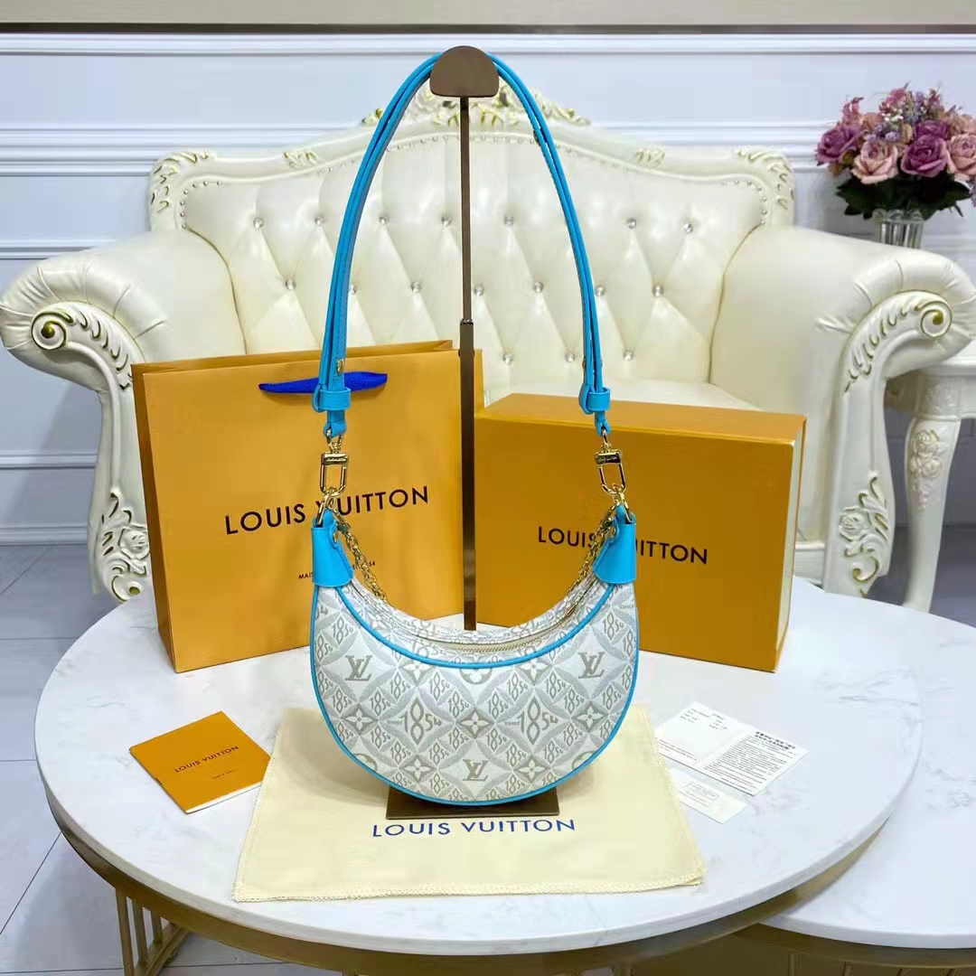 Louis Vuitton LV Women Loop Ecru Blue Since 1854 Jacquard Textile Cowhide Leather