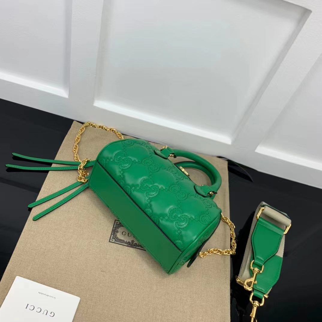 Gucci Women GG Matelassé Leather Top Handle Bag Bright Green Double G