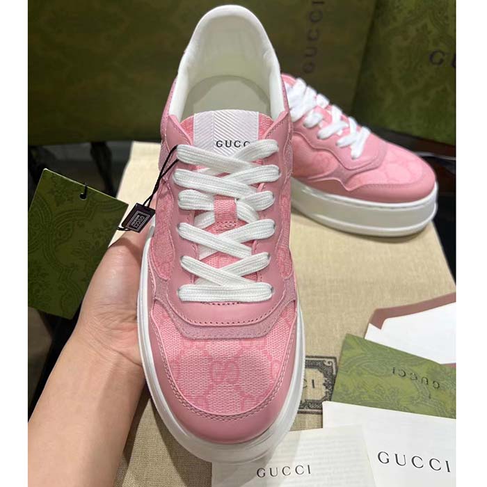 Gucci Unisex GG Sneaker Pink GG Supreme Canvas Printed Interlocking G 5.6 Cm Heel