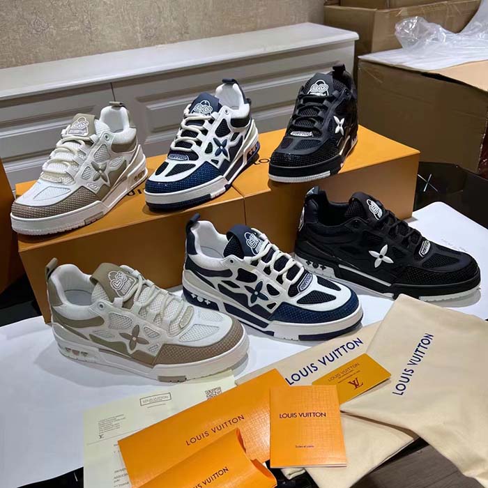 Louis Vuitton LV Unisex Skate Sneaker Beige Mix Materials Double Laces Rubber