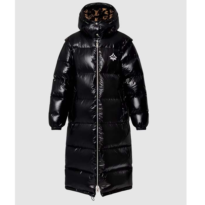 Louis Vuitton Men LV Glossy Long Puffer Coat Black Regular Fit Polyamide