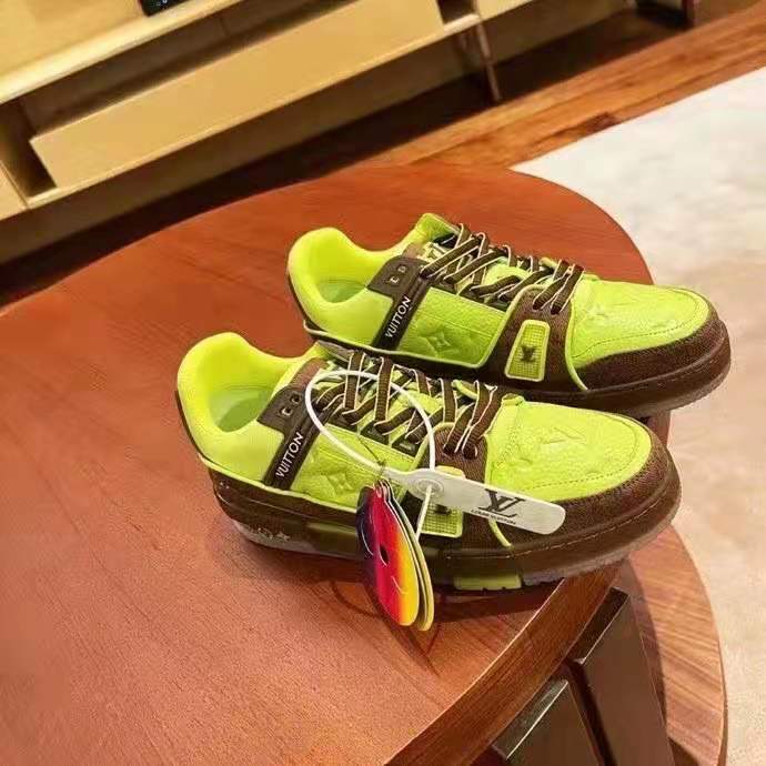 Louis Vuitton LV Unisex LV Trainer Sneaker Yellow Monogram-Embossed Nubuck Calf Leather