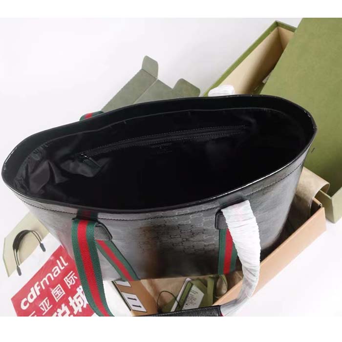 Gucci Unisex GG Crystal Medium Tote Bag Black GG Crystal Canvas Leather