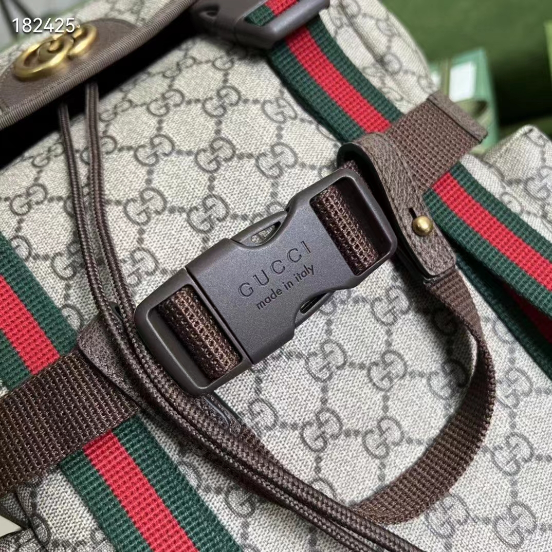 Gucci Unisex Skateboard Backpack Web Beige Ebony GG Supreme Canvas