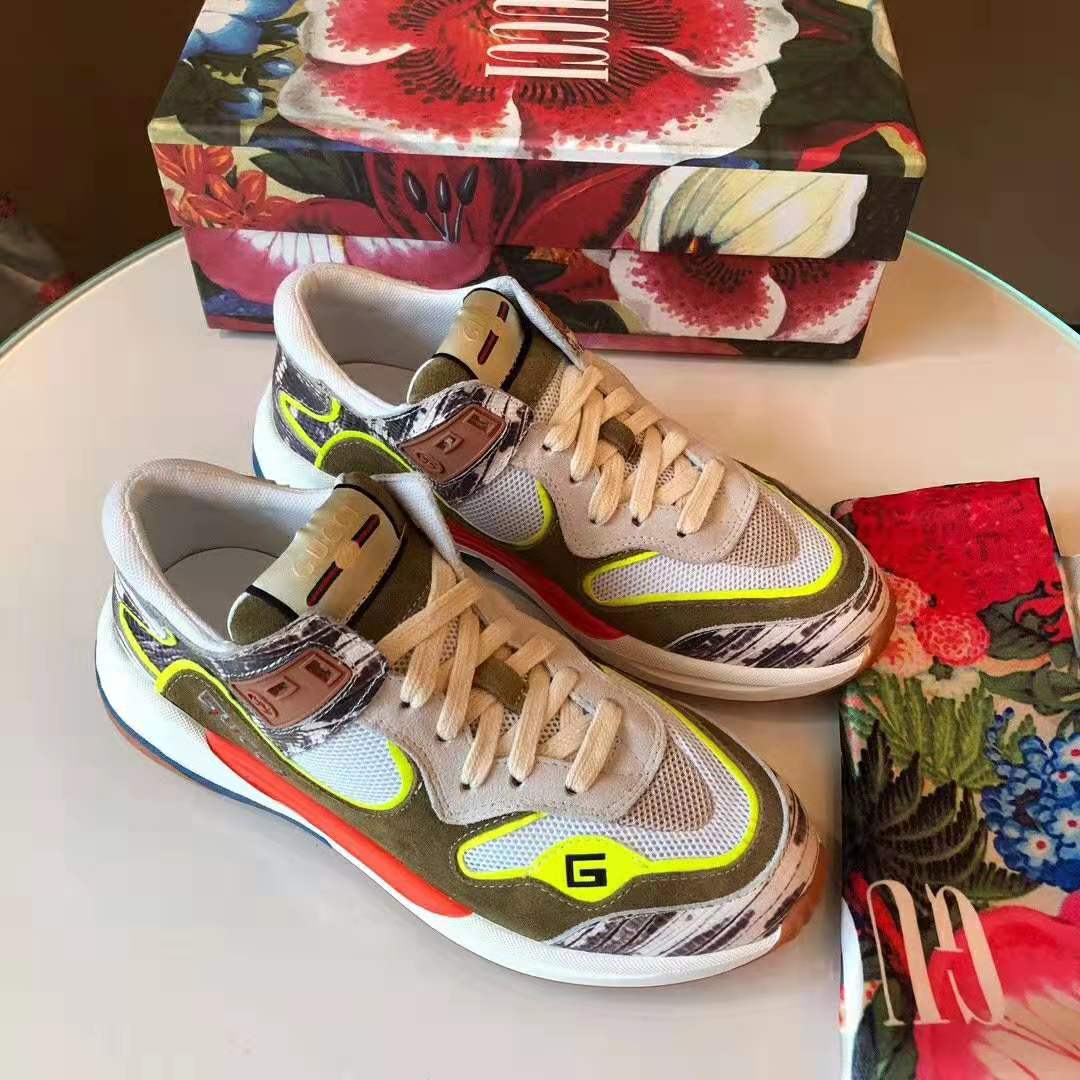 Gucci Men’s Ultrapace Sneaker in Leathers and Fabrics 3 cm Heel-Green