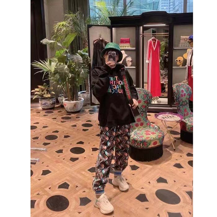 Gucci Women GG The North Face x Gucci Jogging Pants Logo Print Black Technical Jersey