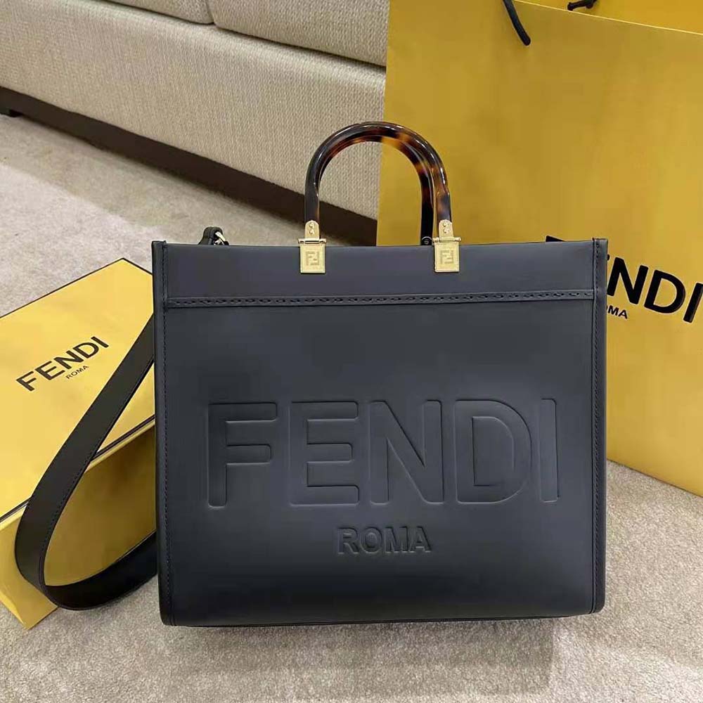 Fendi Women Sunshine Medium Leather Shopper-Black