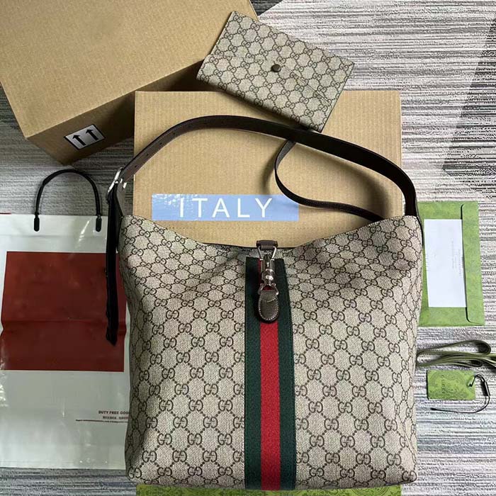 Gucci Unisex Jackie 1961 Small Shoulder Bag Beige Ebony GG Supreme Piston Closure