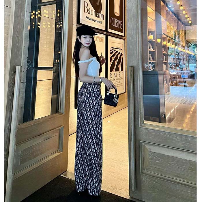 Dior CD Women Dior Chez Moi Pants Blue Oblique Silk Twill