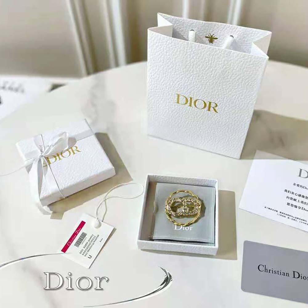 Dior Women Clair D Lune Brooch Gold-Finish Metal and White Crystals