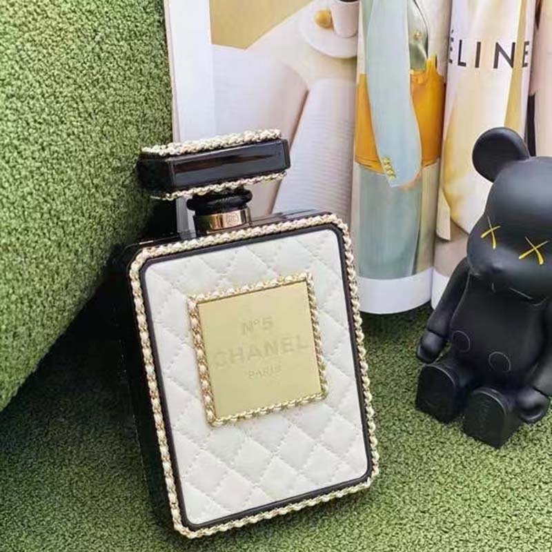 Chanel Women CC Evening Bag Lambskin Plexi Gold-Tone Metal Black White