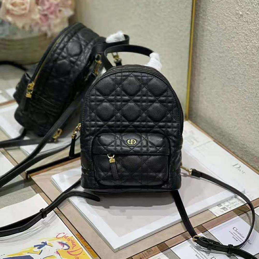Dior Women Mini Dior Backpack Black Cannage Lambskin