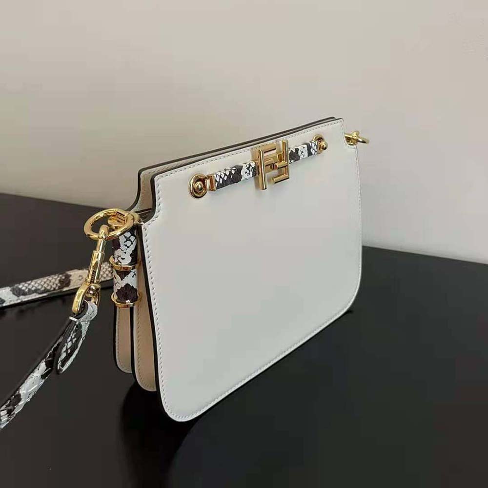Fendi Women Touch White Leather Bag with Metal FF Clasp