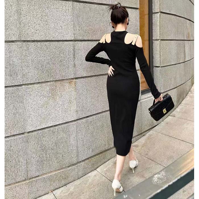 Louis Vuitton LV Women Eyelet Tab Dress Black Cotton Regular Fit Adjustable VVN Leather Tabs