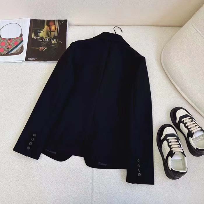 Gucci Men GG Wool Jacquard Jacket Black Lined Notch Lapel Petite Fit