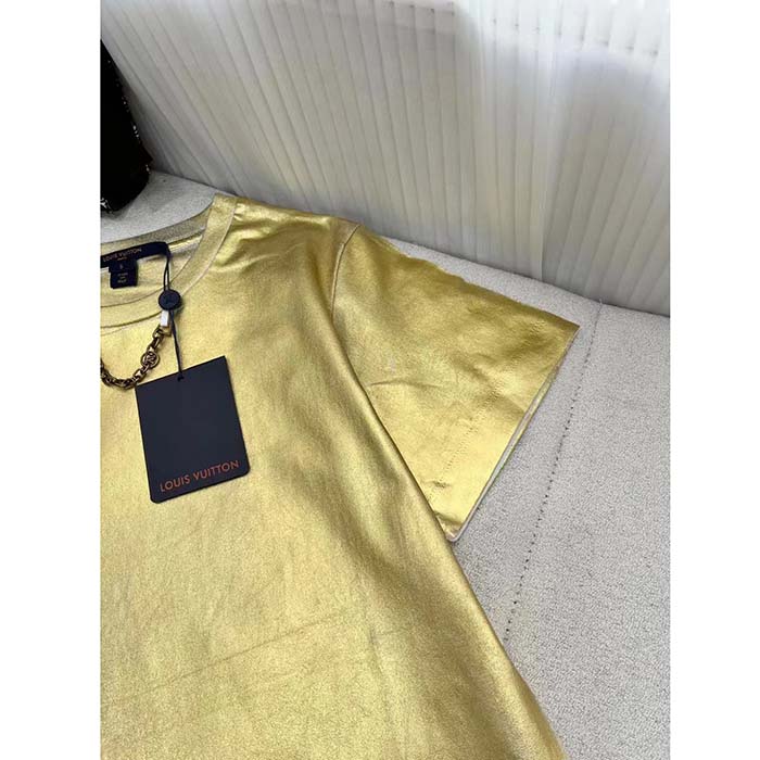 Louis Vuitton Men LV Metallic Wash T-Shirt Cotton Gold Regular Fit