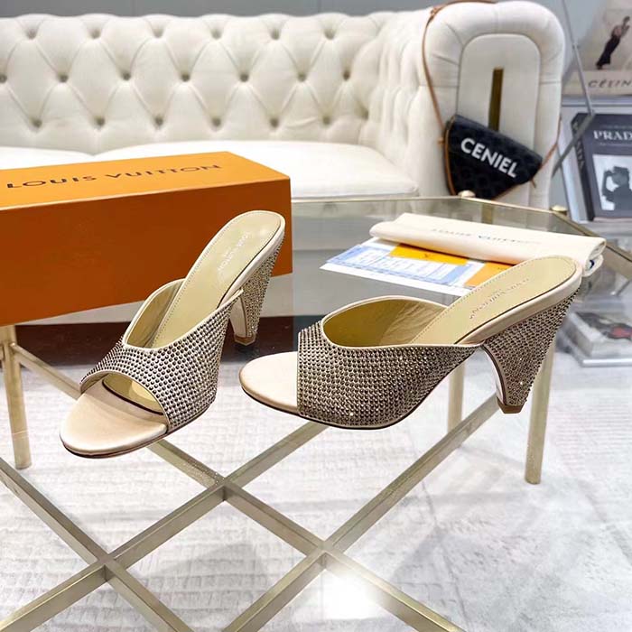 Louis Vuitton LV Women Super Mule Gold Strass Leather Outsole 10 CM Heel