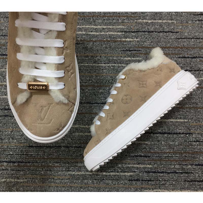 Louis Vuitton Women LV Time Out Sneaker Monogram Embossed Suede Calf Leather Shearling