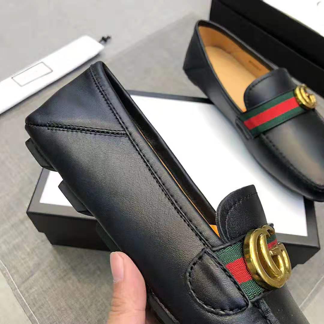 Gucci Men Leather Driver with Web-Black