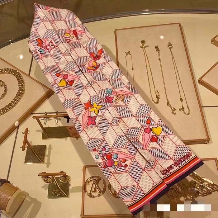 Louis Vuitton LV Women Damier Pop Up Bandeau Pink Azure Blue Silk Inkjet Print