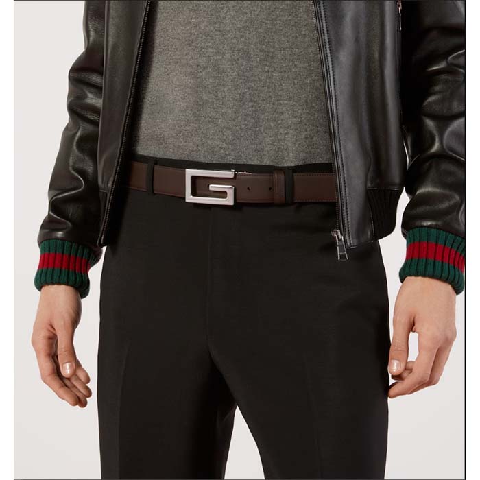 Gucci Unisex GG Reversible Belt Square G Buckle Black Leather Reverses Brown Leather