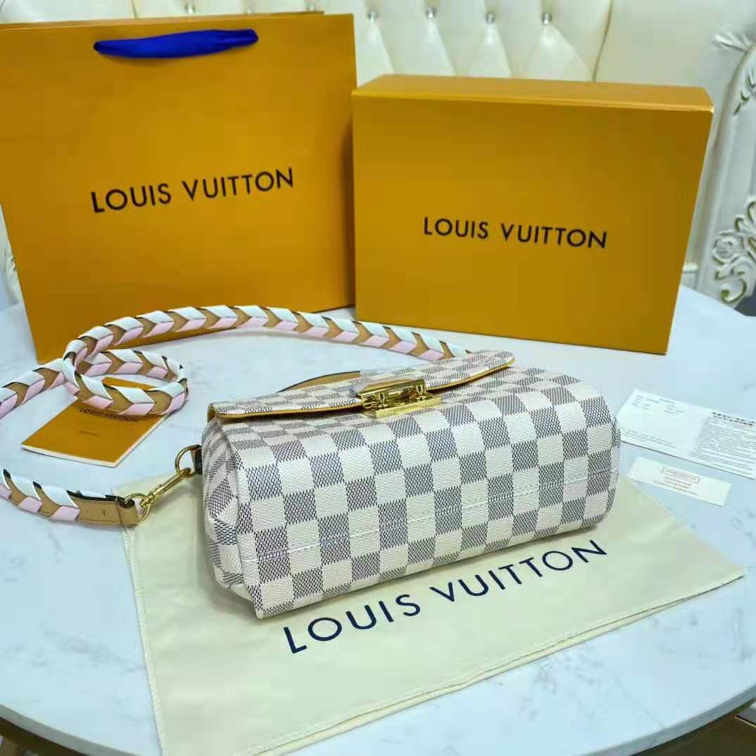 Louis Vuitton LV Women Croisette Hand Bag Pink Damier Azur Coated Canvas