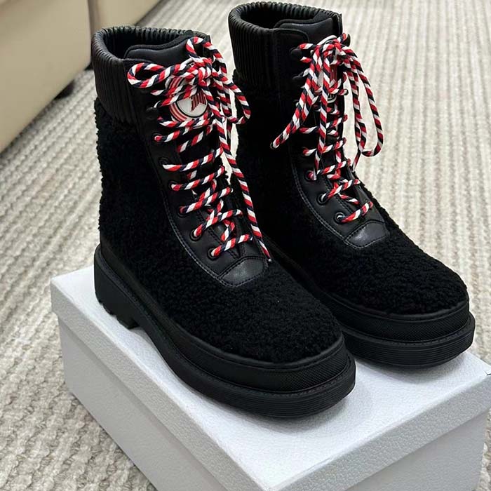 Dior Women CD Dior DiorAlps Ankle Hike Boot Black Calfskin Shearling