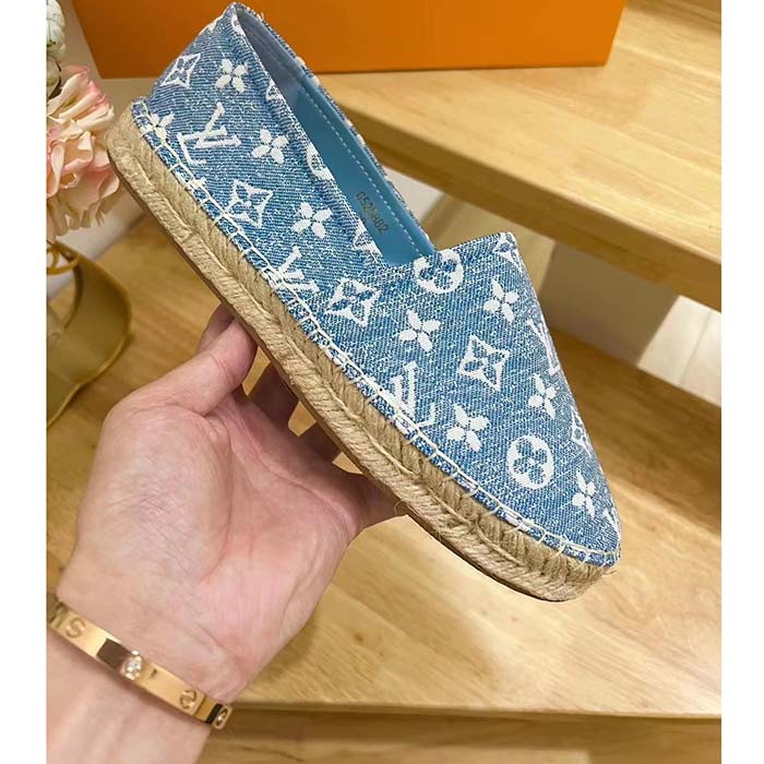 Louis Vuitton LV Women Starboard Flat Espadrille Blue Monogram Denim Rope Rubber