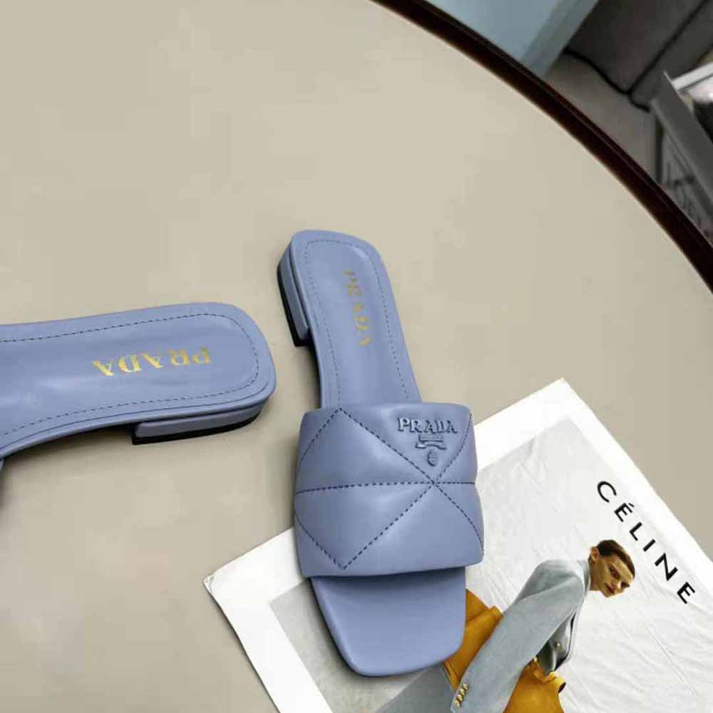 Prada Women Quilted Nappa Leather Sabots-Blue