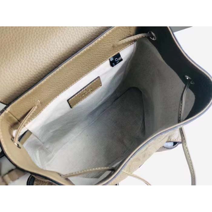 Gucci Unisex Jumbo GG Small Backpack Taupe Leather Cotton Linen Lining