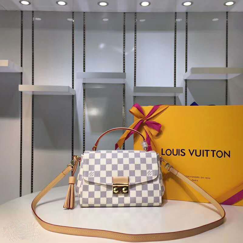 Louis Vuitton LV Women Croisette Handbag in Damier Azur Coasted Canvas-Sandy