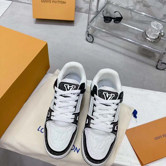 Louis Vuitton LV Unisex LV Trainer Sneaker Black Swarovski™ Crystals Grained Calf Leather
