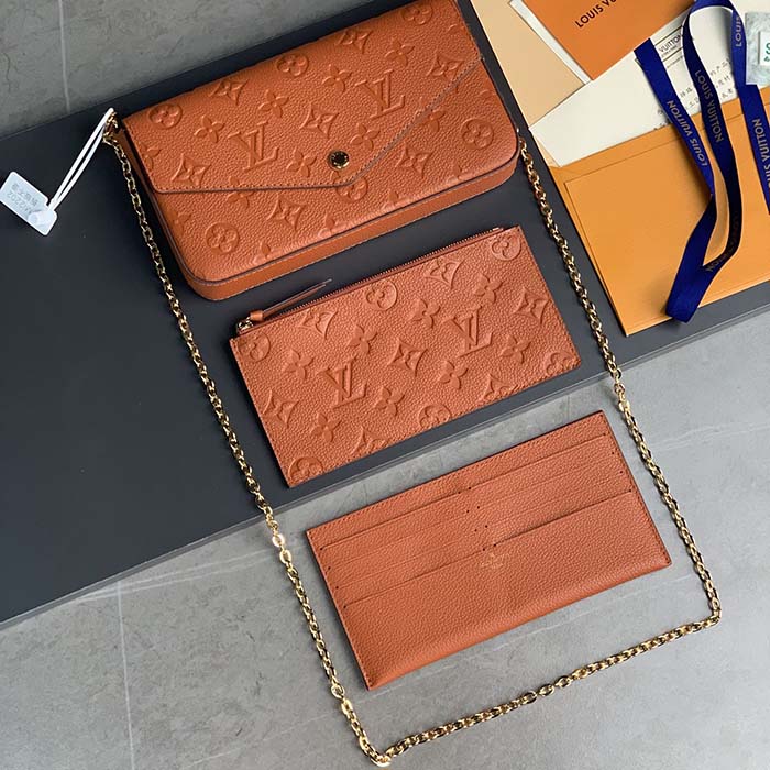 Louis Vuitton LV Women Félicie Pochette Brown Monogram Empreinte Embossed Supple Grained Cowhide