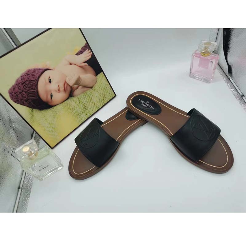 Louis Vuitton LV Women Lock It Flat Mule Black Grained Calf Leather