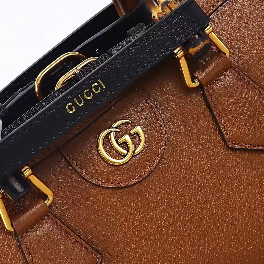 Gucci Women GG Diana Small Shoulder Bag Brown Leather Double G
