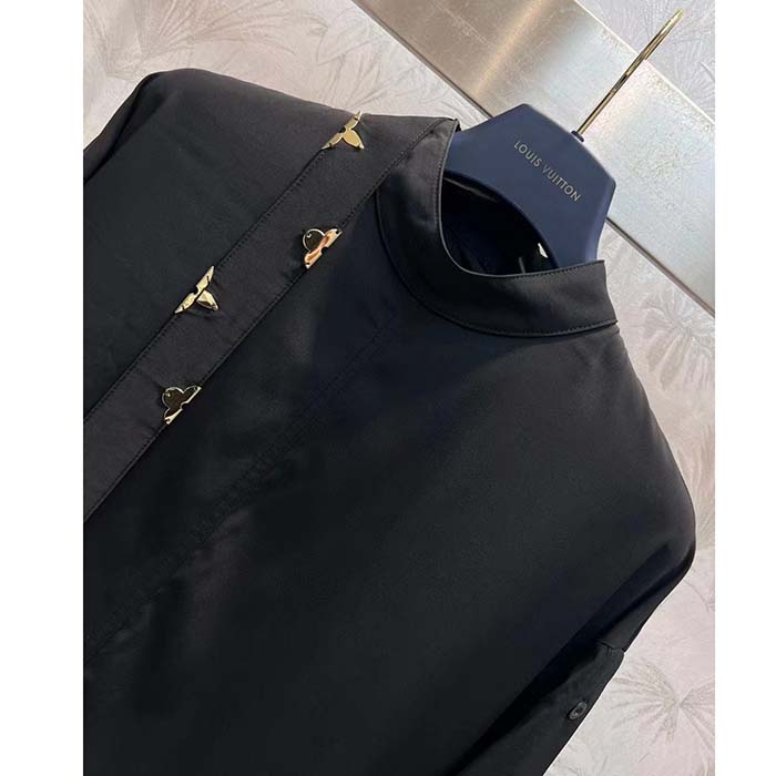 Louis Vuitton Women LV Monogram Lavaliere Button Sleeve Blouse Black 1AFCAV