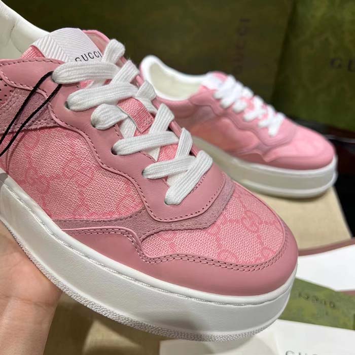 Gucci Unisex GG Sneaker Pink GG Supreme Canvas Printed Interlocking G 5.6 Cm Heel
