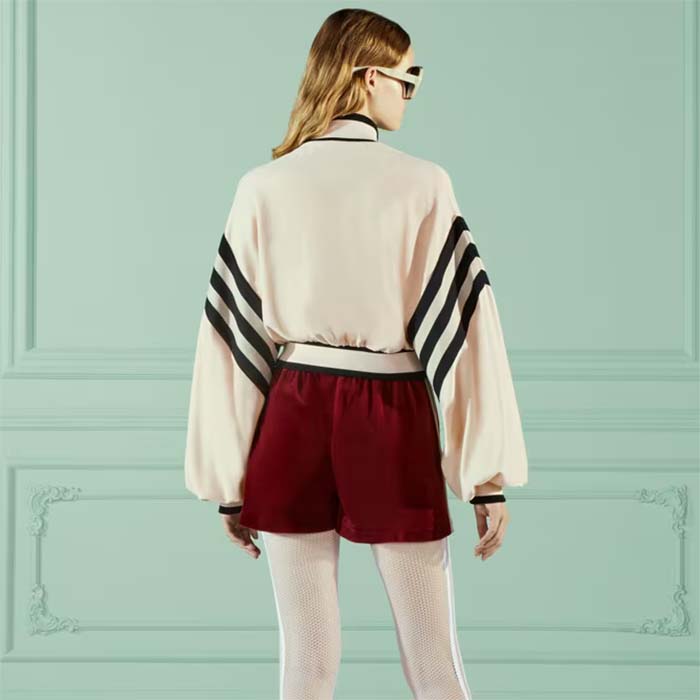 Gucci Women GG Adidas x Gucci Chenille Cropped Jacket Light Beige Cotton Chenille Trefoil